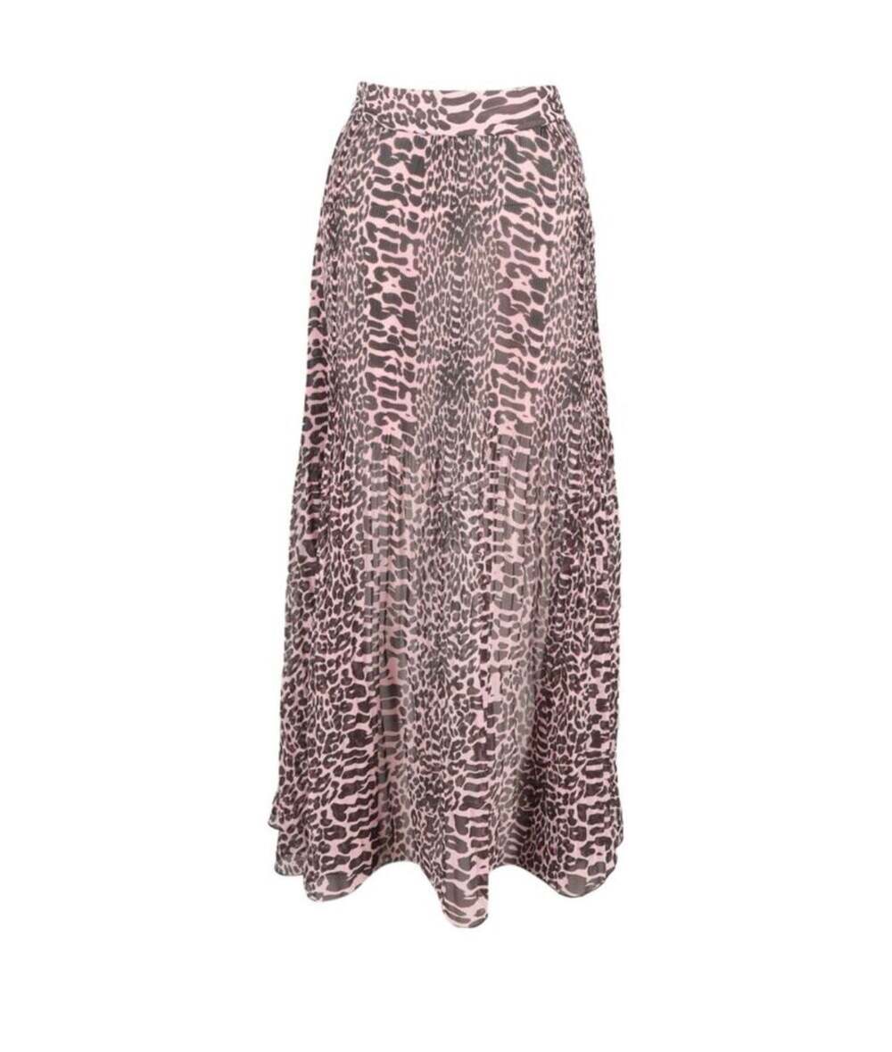 Ganni Pleated Leopard Print Mesh Maxi Skirt